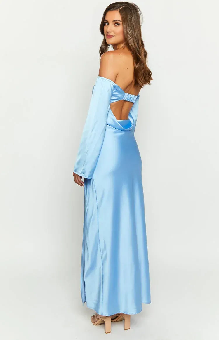Elegant Mermaid/Trumpet Off-the-Shoulder Long Sleeve Backless Ankle-Length Prom Dress